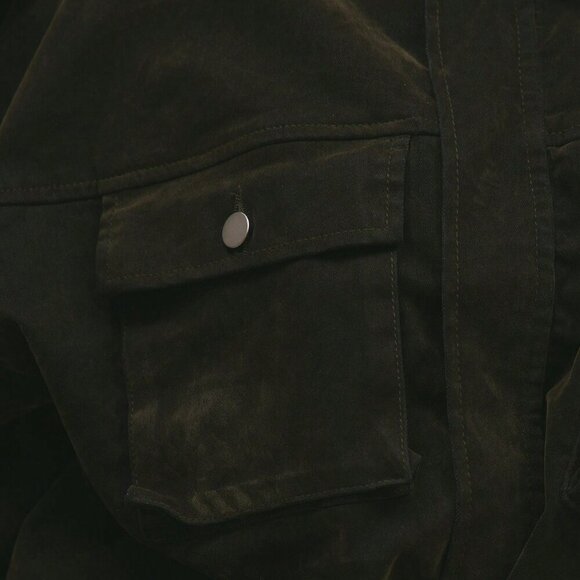 Army Green Casual Women's Velvet Denim Drawstring Cargo Jacket - Picture 4 of 9